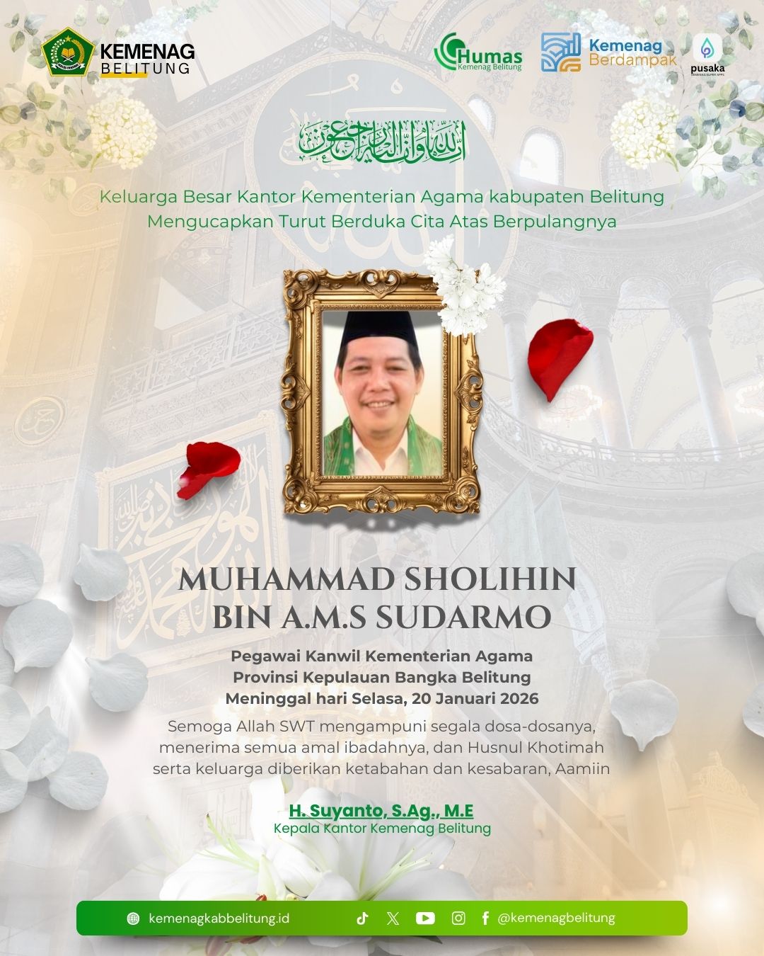 Keluarga Besar Kantor Kementerian Agama Kabupaten Belitung mengucapkan turut berduka cita Keluarga Besar Kantor Kementerian Agama Kabupaten Belitung mengucapkan turut berduka cita