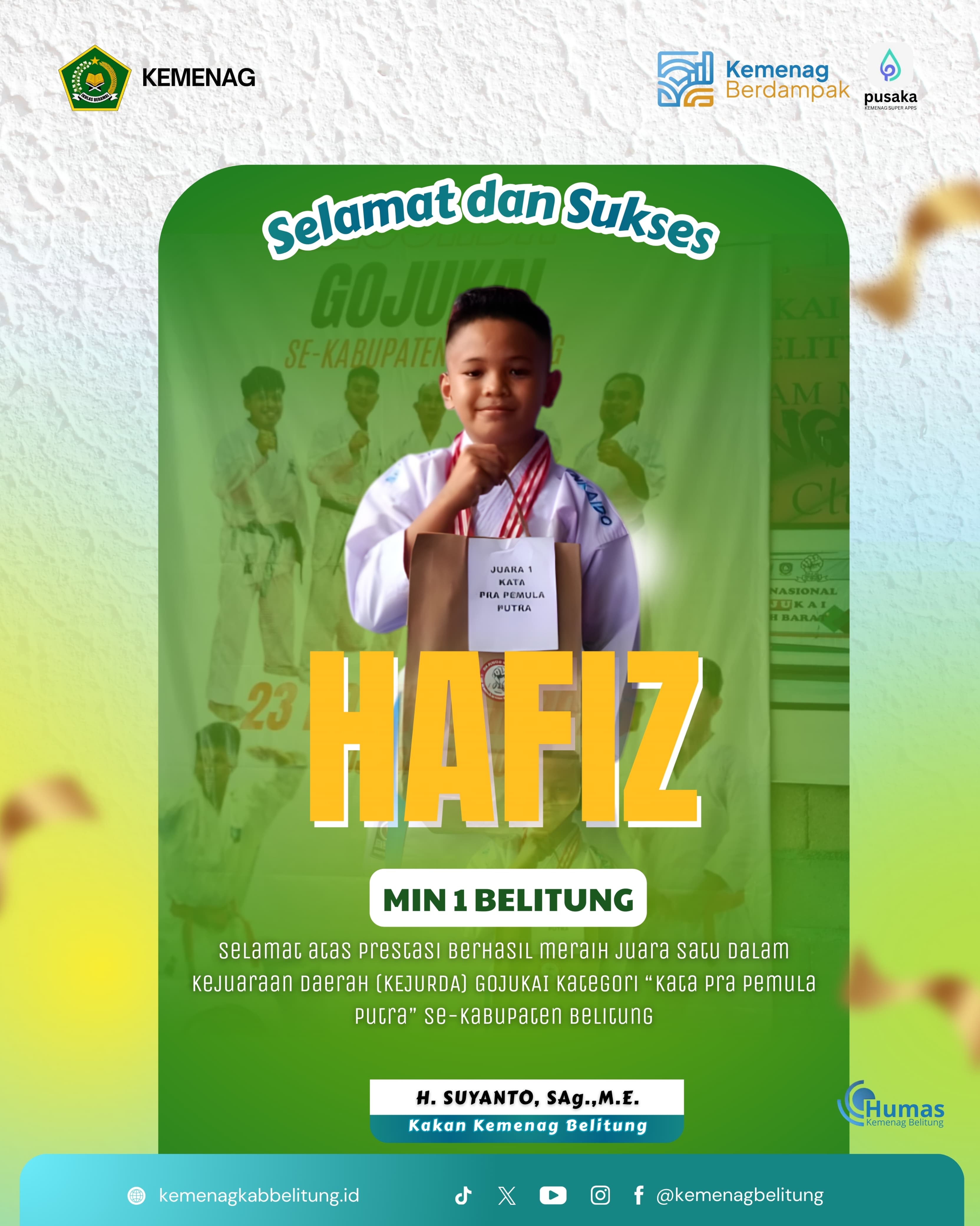 Siswa MIN 1 Belitung atas Prestasi meraih juara satu dalam Kejuaraan Daerah GOJUKAI