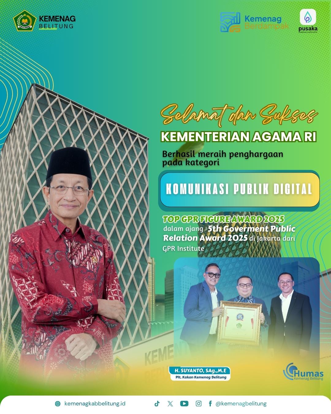 Penghargaan pada 5th Top GPR Award 2025 Kementerian Agama RI