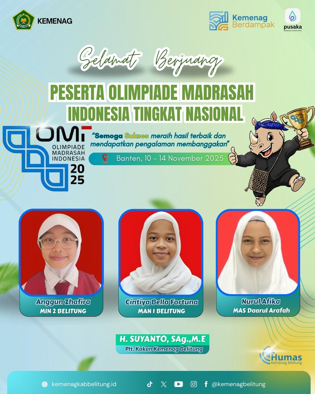 Selamat Para siswi Madrasah Kab. Belitung yang mewakili OMI di Tingkat Nasional