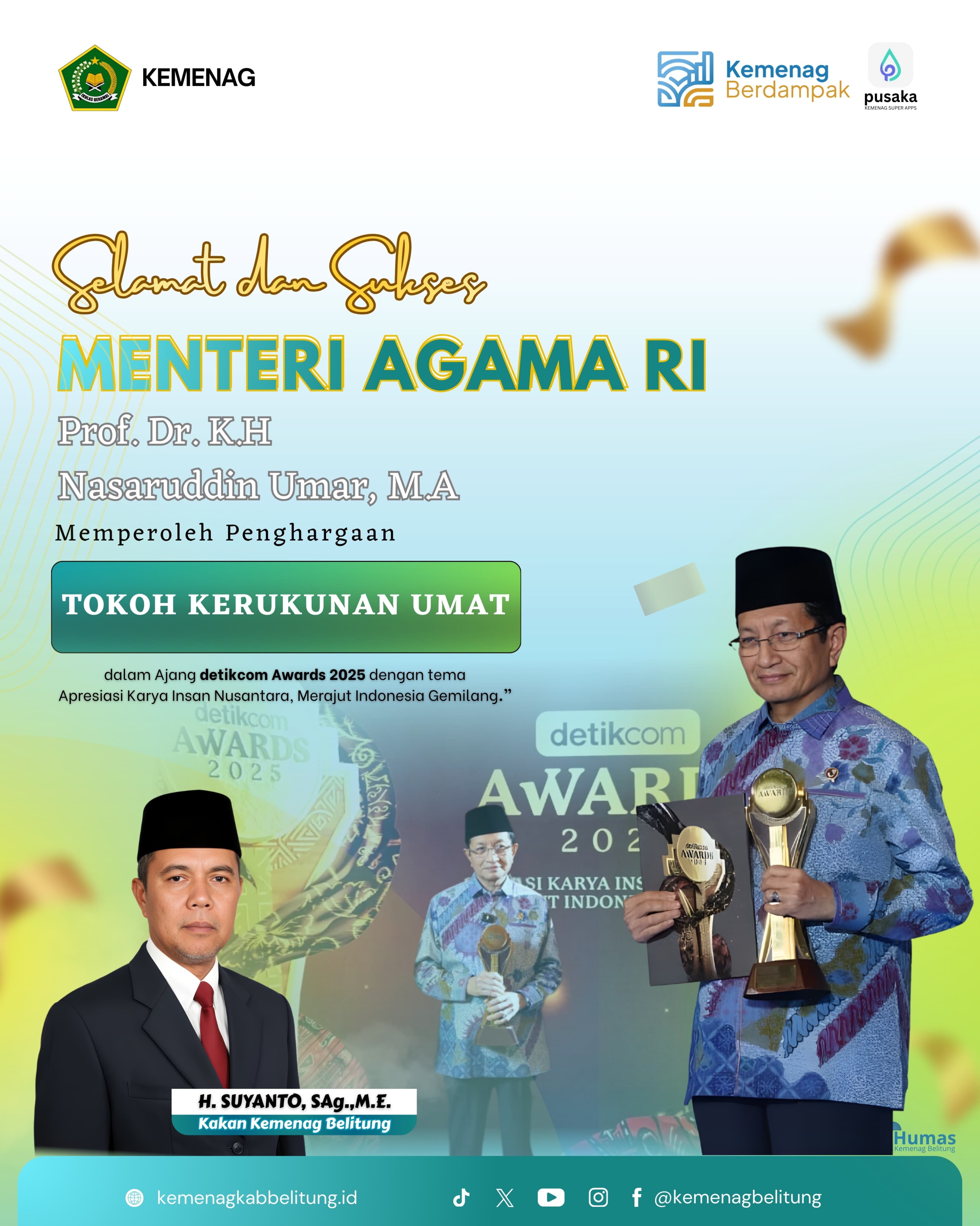 Selamat atas Penghargaan yang di raih Menteri Agama RI Nasaruddin Umar