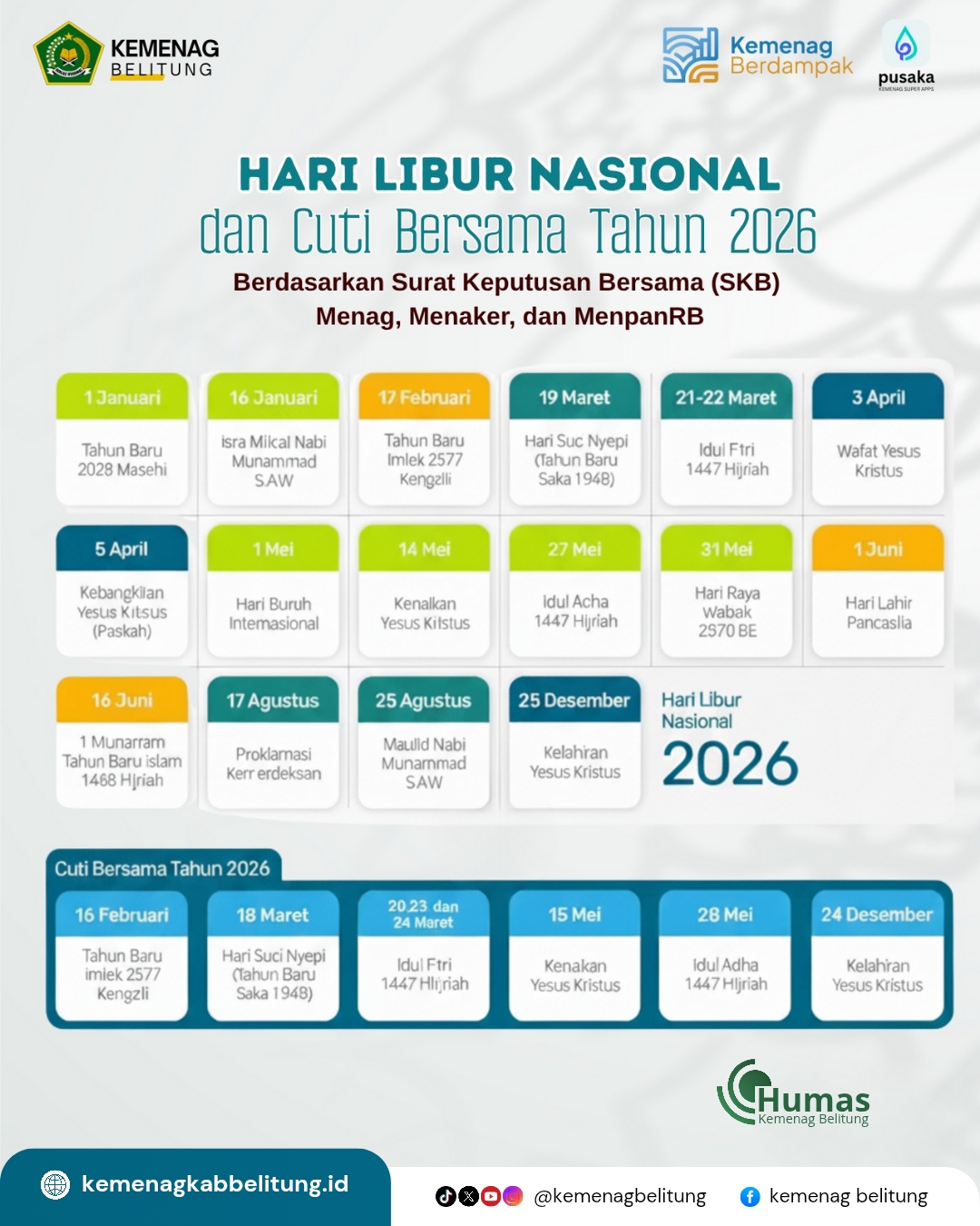 Hari Libur Nasional dan Cuti Bersama 2026