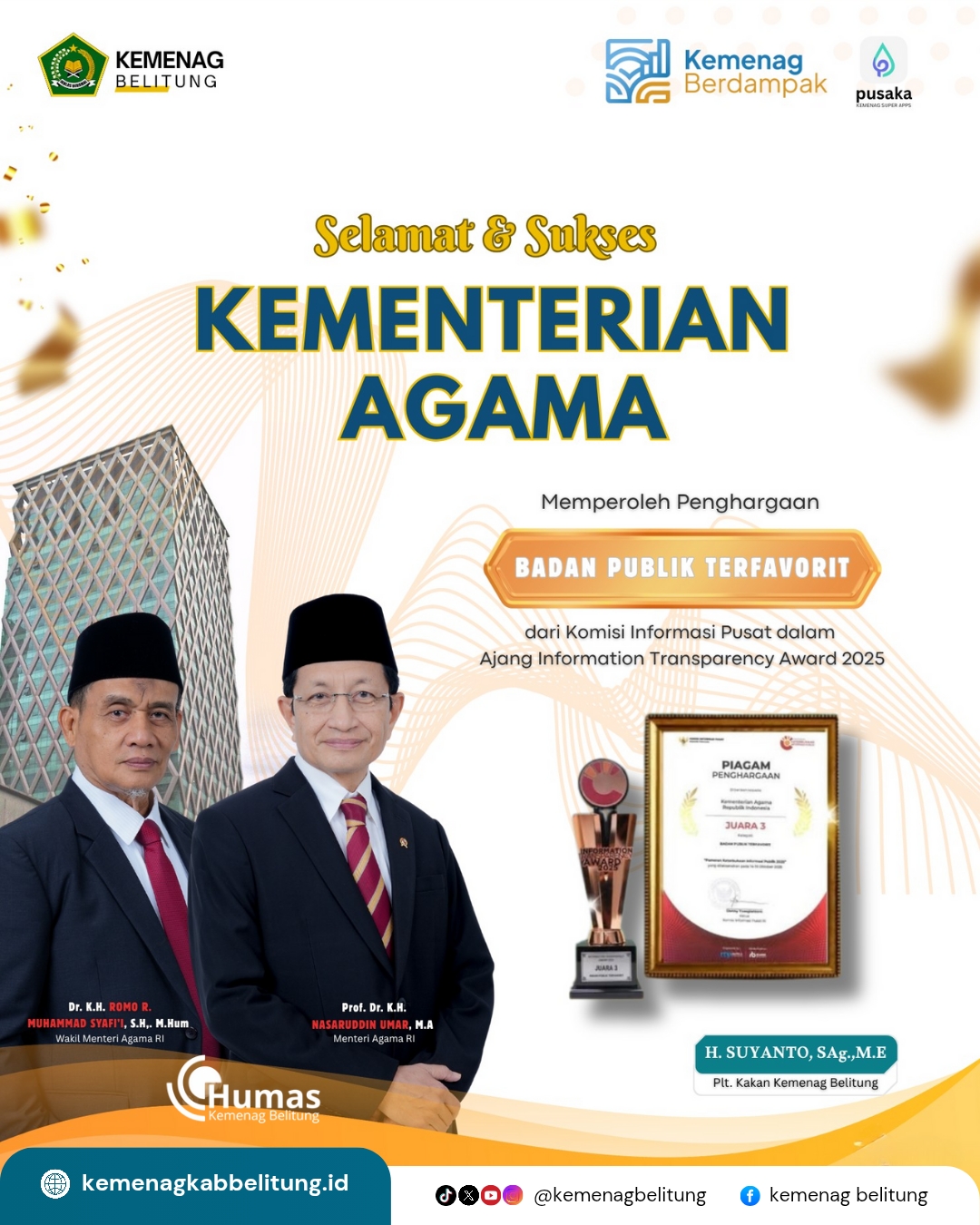Kementerian Agama RI Meraih Penghargaan Badan Publik Terfavorit 2025